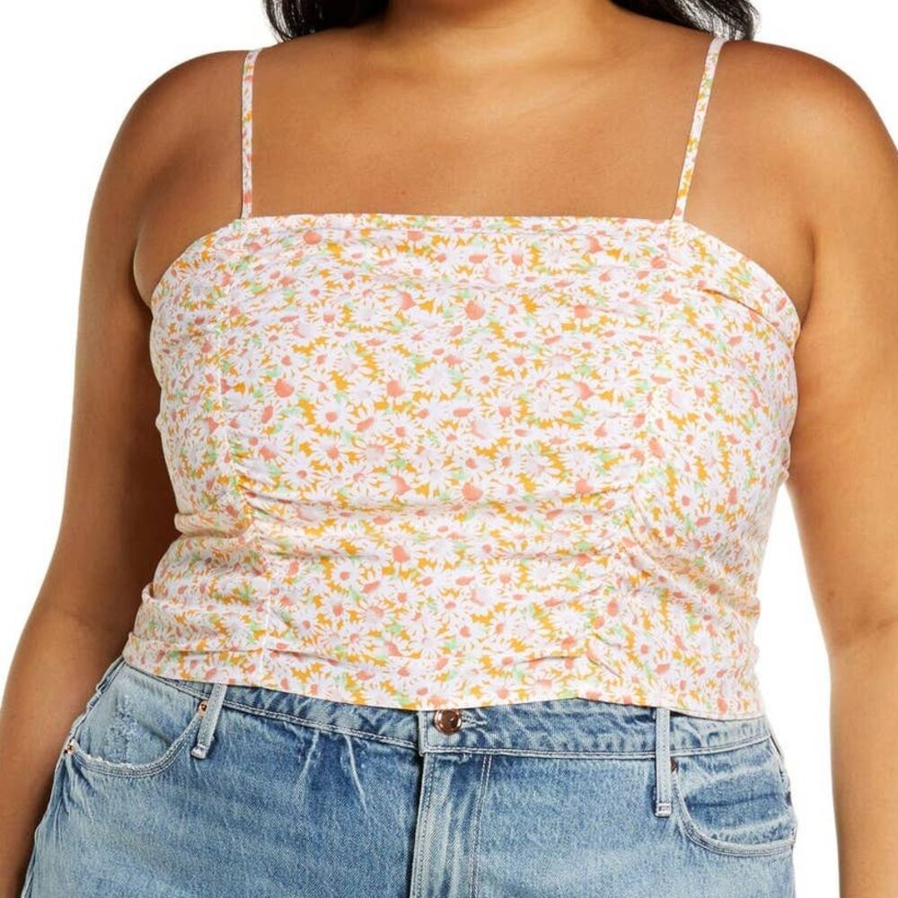 BP. Orange Floral Print Ruched Smocked Crop Top Womens Summer Cami Plus Size 2X